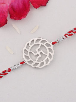 Ornate Jewels - 925 Silver Swastik Thread Rakhi for Brother with Roli Chawal