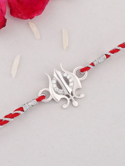 Ornate Jewels - 925 Silver American Diamond Trishul Thread Rakhi for Brother with Roli Chawal