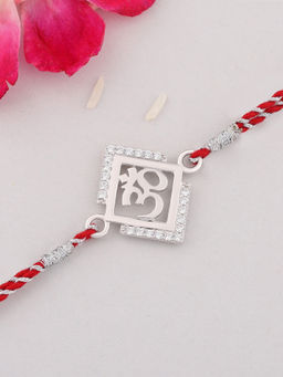 Ornate Jewels - 925 Silver American Diamond Divine Om Thread Rakhi for Brother with Roli Chawal