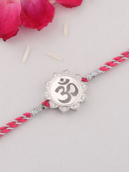 Ornate Jewels - 925 Silver American Diamond Om Rakhi Cum Pendant for Brother with Roli Chawal