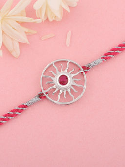 Ornate Jewels - 925 Silver Orange Cz Sun Rakhi Cum Pendant for Brother with Roli Chawal