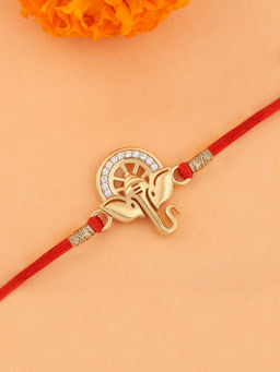 Ornate Jewels - 925 Silver American Diamond Lord Ganesha Rakhi for Brother with Roli Chawal