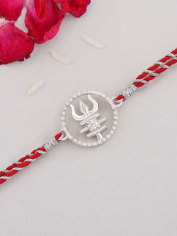 Ornate Jewels - 925 Silver American Diamond Trishul Rakhi Cum Pendant for Brother with Roli Chawal