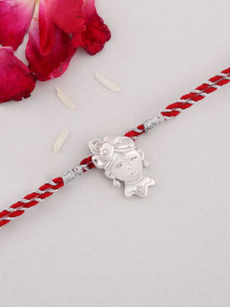 Ornate Jewels - 925 Silver American Diamond Shreenathji Thread Rakhi for Brother with Roli Chawal