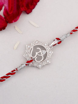 Ornate Jewels - 925 Silver American Diamond Om Rakhi Cum Pendant for Brother with Roli Chawal (Free Size)