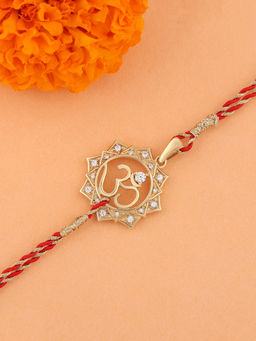 Ornate Jewels - 925 Silver Yellow Gold White CZ Om Rakhi Cum Pendant for Brother with Roli Chawal