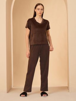Sweet Dreams - Womens Solid Top & Pyjama Brown