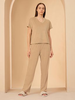 Sweet Dreams - Womens Solid Top & Pyjama Beige