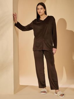 Sweet Dreams - Womens Solid Top & Pyjama Brown