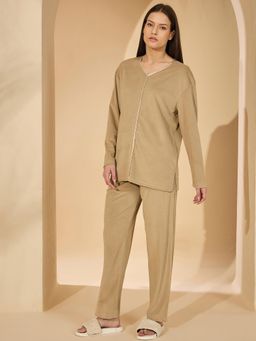 Sweet Dreams - Womens Solid Top & Pyjama Beige
