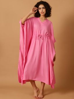 Blissence - Women Pink Solid Kaftan Nightdress