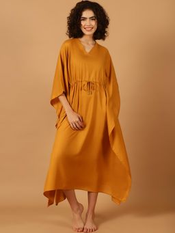Blissence - Women Mustard Solid Kaftan Nightdress
