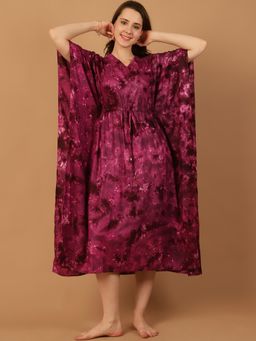 Blissence - Women Wine Tie And Dye Kaftan Nightdress