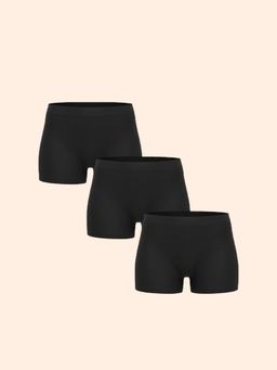 Underneat - Women Full Coverage Cut Comfort High Waisted Boy Shorts Black (Pack of 3)