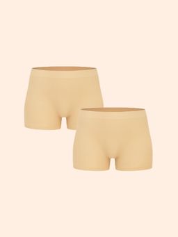 Underneat - Women Full Coverage Cut Comfort High Waisted Boy Shorts Beige (Pack of 2)