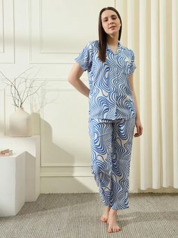HOUSE OF COMFORT - Women Printed Nightsuit Blue