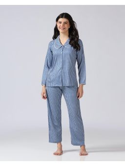 HOUSE OF COMFORT - Women Stripes Nightsuit Blue