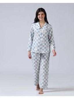 HOUSE OF COMFORT - Women Checks Nightsuit Blue