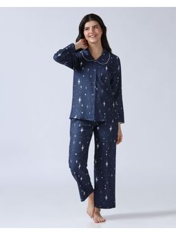 HOUSE OF COMFORT - Women Printed Nightsuit Navy Blue