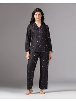 HOUSE OF COMFORT - Women Printed Nightsuit Black