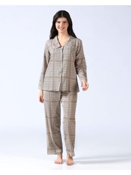 HOUSE OF COMFORT - Women Printed Nightsuit Beige