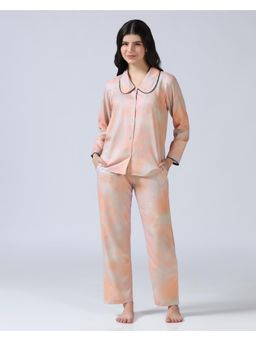 HOUSE OF COMFORT - Tie And Dye Printed Shirt Collar Nightsuit