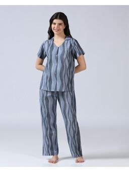 HOUSE OF COMFORT - Women Printed Nightsuit Navy Blue
