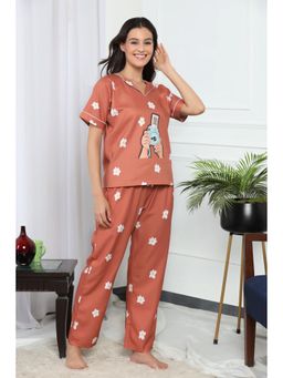 HOUSE OF COMFORT - Floral Printed Pure Cotton T-Shirt And Pyjama