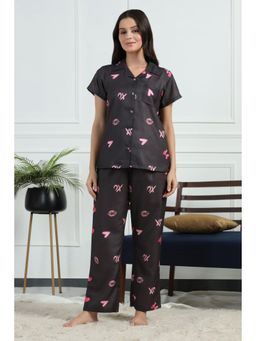 HOUSE OF COMFORT - Women Xo And Heart Printed Shirt And Pyjama Black