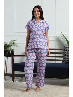 HOUSE OF COMFORT - Women Floral Printed Shirt And Pyjama Blue