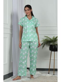 HOUSE OF COMFORT - Women Ethnic Motifs Printed Nightsuit Green