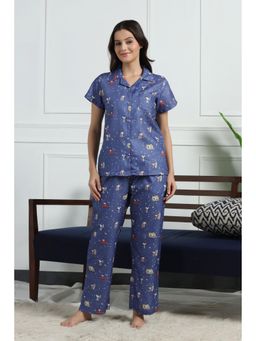 HOUSE OF COMFORT - Women Galaxy Printed Shirt And Pyjama Blue