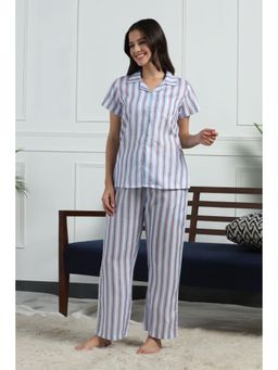 HOUSE OF COMFORT - Women Shirt Collar Striped Nightsuit Multi-Color