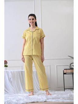 HOUSE OF COMFORT - Striped Lapel Collar Shirt With Pyjama Yellow
