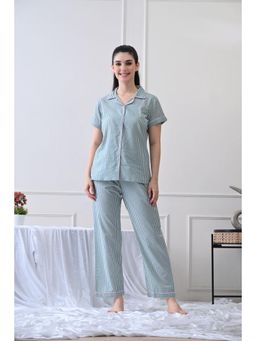 HOUSE OF COMFORT - Striped Shirt And Pyjama Green