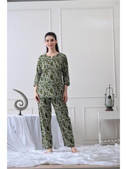 HOUSE OF COMFORT - Pure Cotton Printed Kurti And Pyjama Green