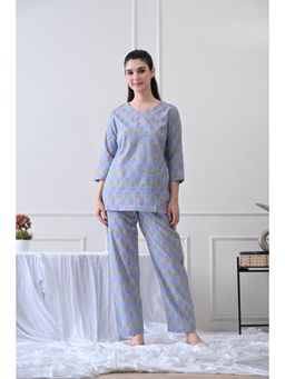 HOUSE OF COMFORT - Ethnic Motifs Printed Round Neck Pure Cotton Kurti With Pyjama
