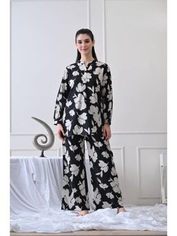 HOUSE OF COMFORT - Floral Printed Mandarin Collar Pure Cotton Kurti With Pyjama