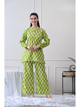 HOUSE OF COMFORT - Women Printed Mandarin Collar Pure Cotton Nightsuit