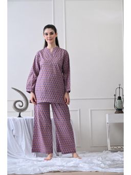 HOUSE OF COMFORT - Floral Printed Pure Cotton Kurti And Pyjama Purple