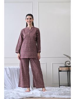 HOUSE OF COMFORT - Floral Printed Pure Cotton Kurti And Pyjama Burgundy