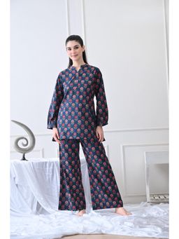 HOUSE OF COMFORT - Women Printed Mandarin Collar Pure Cotton Nightsuit