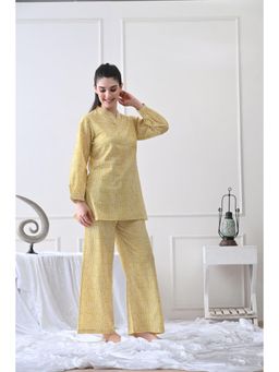 HOUSE OF COMFORT - Printed Mandarin Collar Pure Cotton Kurti With Pyjama