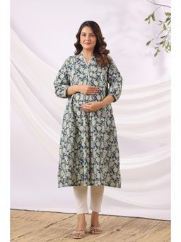 CRAFIQA - Indigo Phool Kantha Cotton Maternity - Nursing Kurta