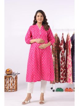 CRAFIQA - Fuchsia Petal Motif Cotton Maternity - Nursing Kurta