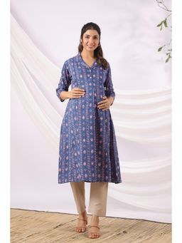 CRAFIQA - Indigo Art Marks Cotton Maternity - Nursing Kurta