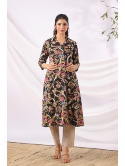 CRAFIQA - Twilight Garden Birds Cotton Maternity - Nursing Kurta