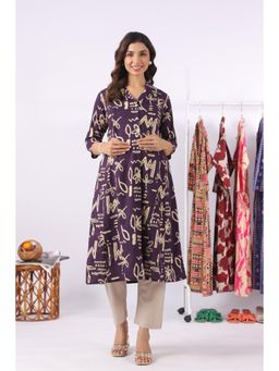 CRAFIQA - Purple Doodle Garden Cotton Maternity - Nursing Kurta