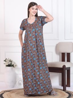 Sweet Dreams - Womens Floral Printed Nightdress Brown