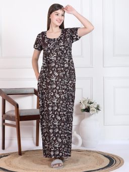 Sweet Dreams - Womens Floral Printed Nightdress Brown